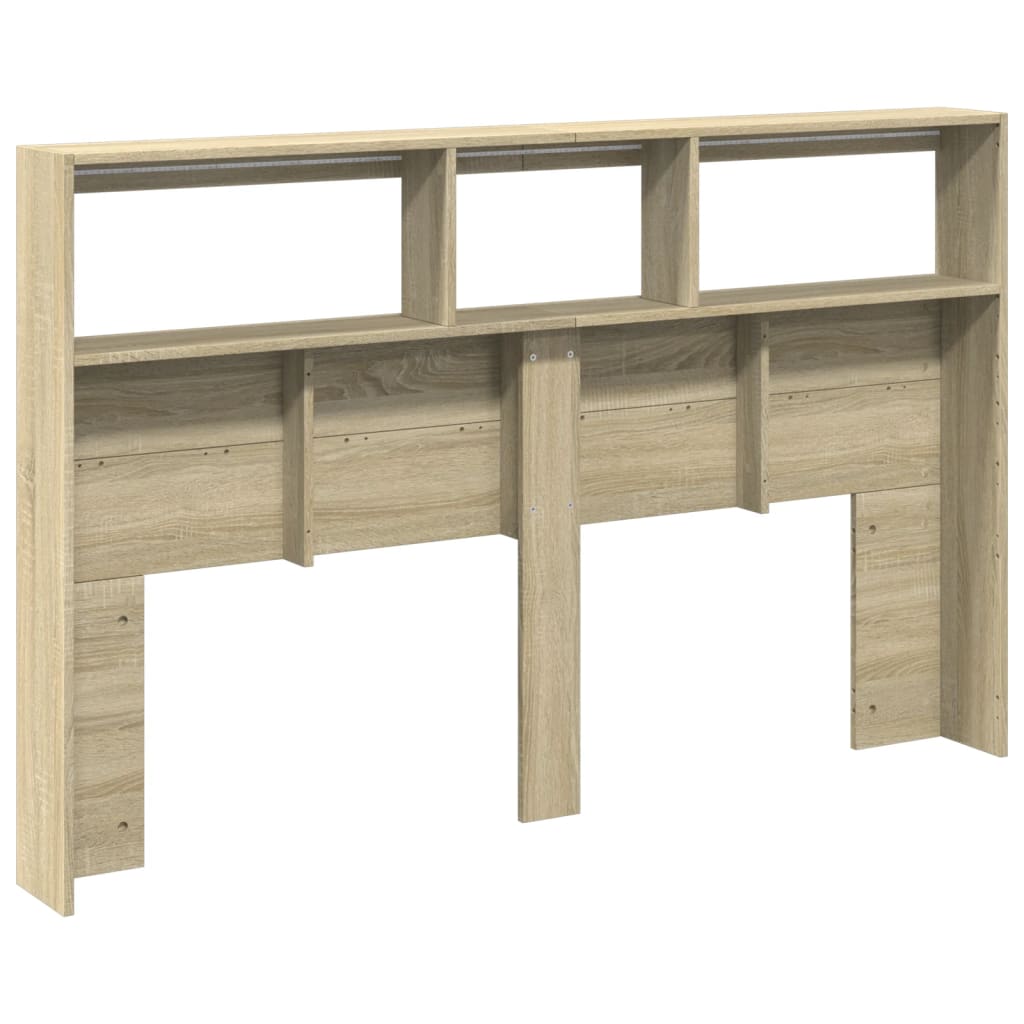 Armário de cabeceira c/ luzes LED 160x17x102 cm carvalho sonoma