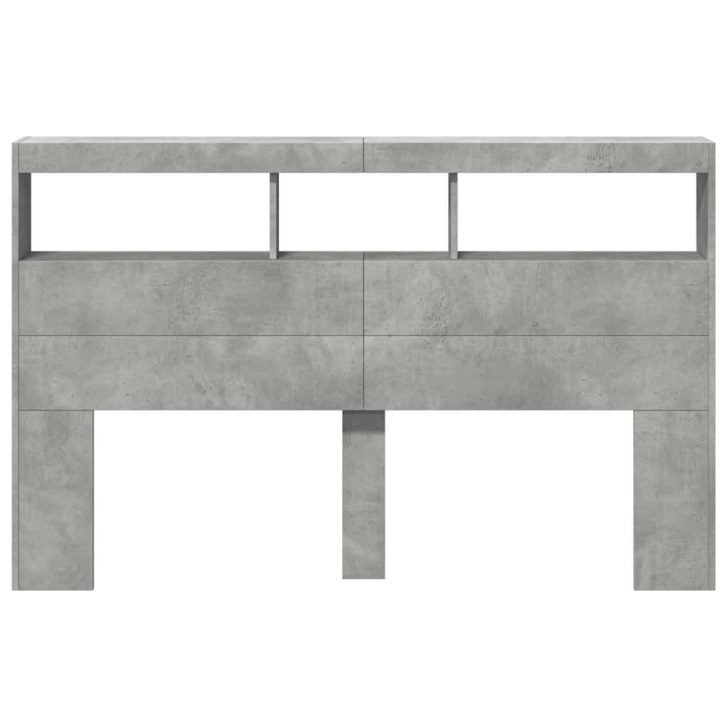 Armário de cabeceira c/ luzes LED 160x17x102cm cinzento cimento