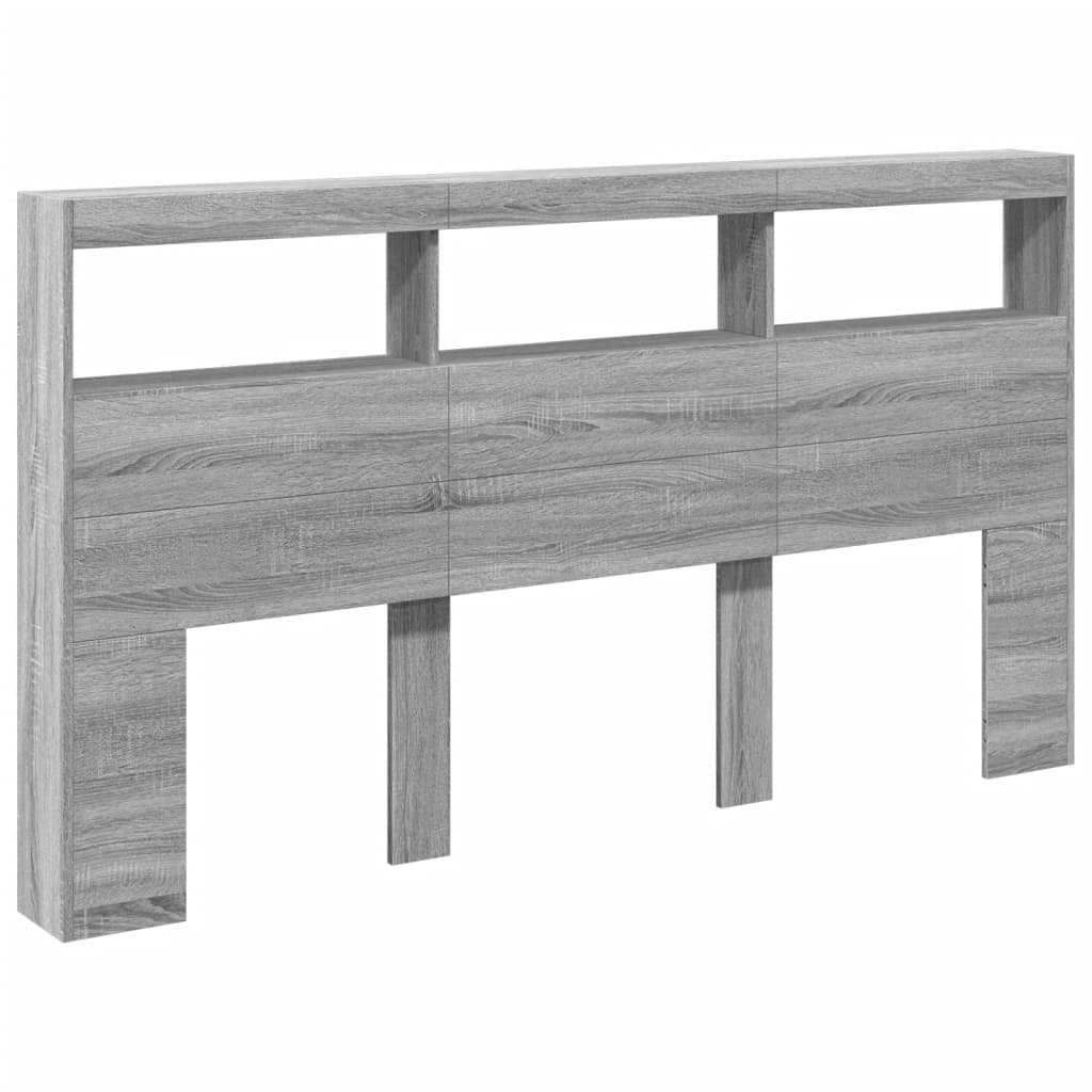 Armário de cabeceira c/ luzes LED 180x17x102 cm cinzento sonoma