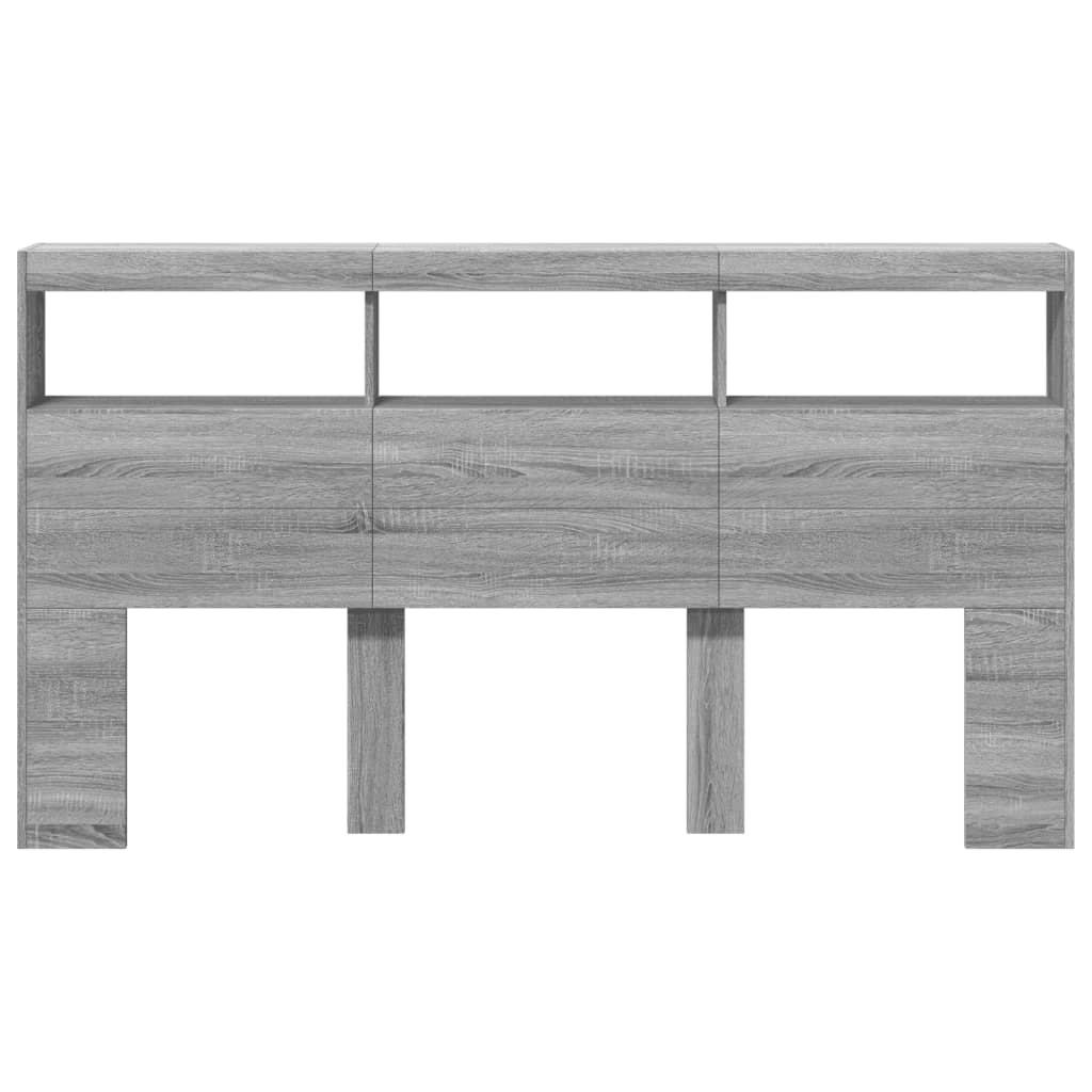Armário de cabeceira c/ luzes LED 180x17x102 cm cinzento sonoma