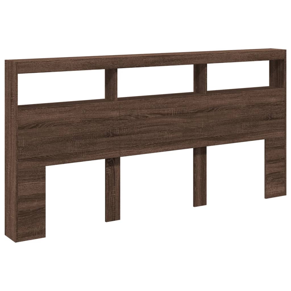 Armário cabeceira c/ luzes LED 200x17x102 cm carvalho castanho