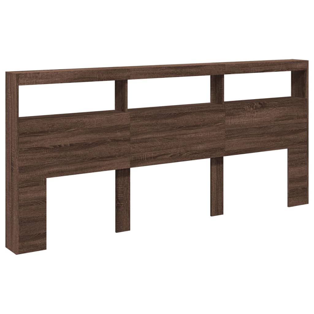 Armário cabeceira c/ luzes LED 220x17x102 cm carvalho castanho