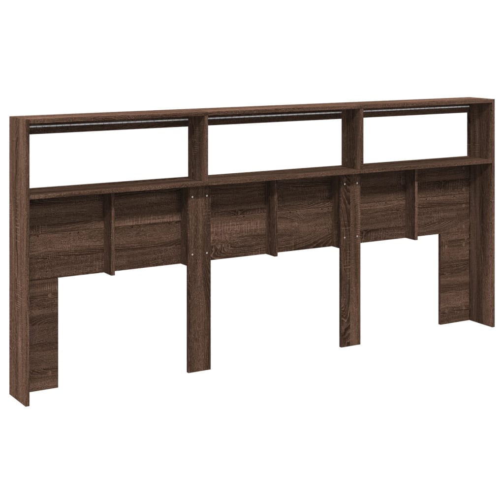 Armário cabeceira c/ luzes LED 220x17x102 cm carvalho castanho