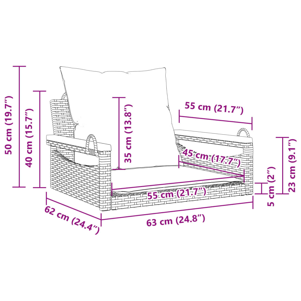 Banco baloiço com almofadões 63x62x40 cm vime PE bege