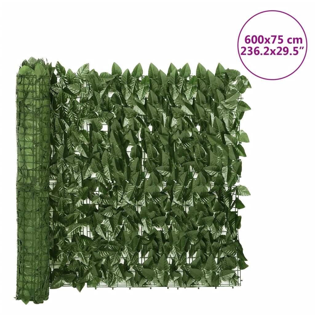 Tela de privacidade p/ varanda c/ folhas 600x75 cm verde-escuro