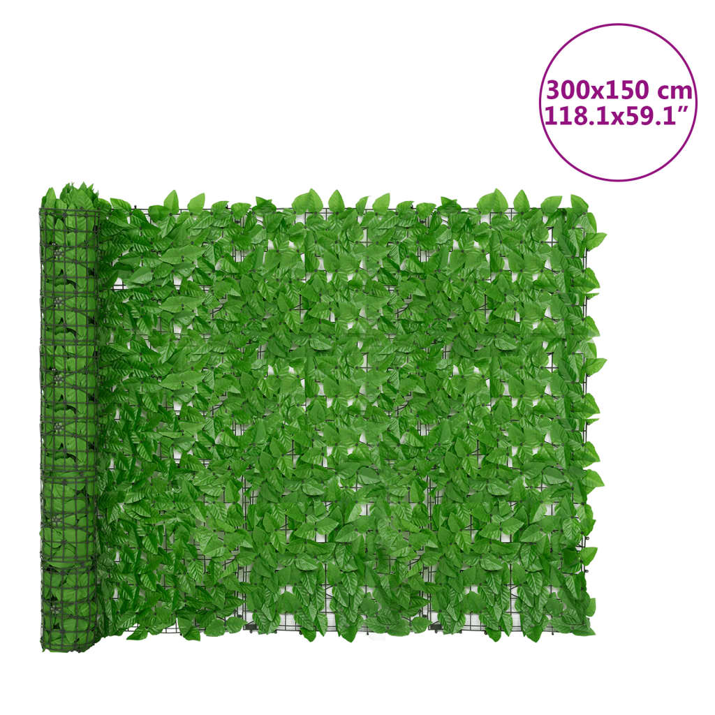 Tela de privacidade p/ varanda c/ folhas 300x150 cm verde