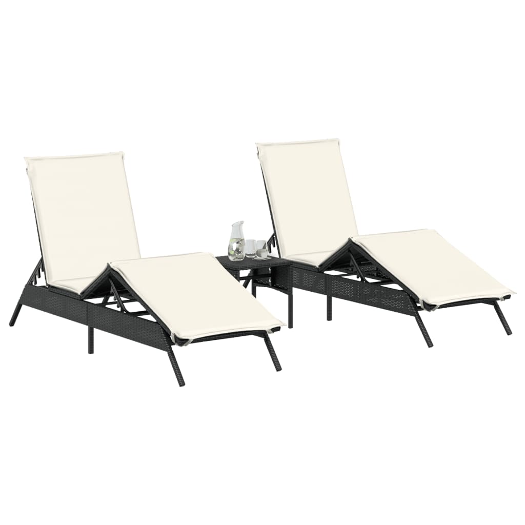 Espreguiçadeiras com mesa 2 pcs vime PE preto