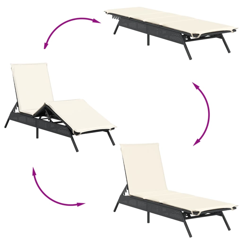 Espreguiçadeiras com mesa 2 pcs vime PE preto