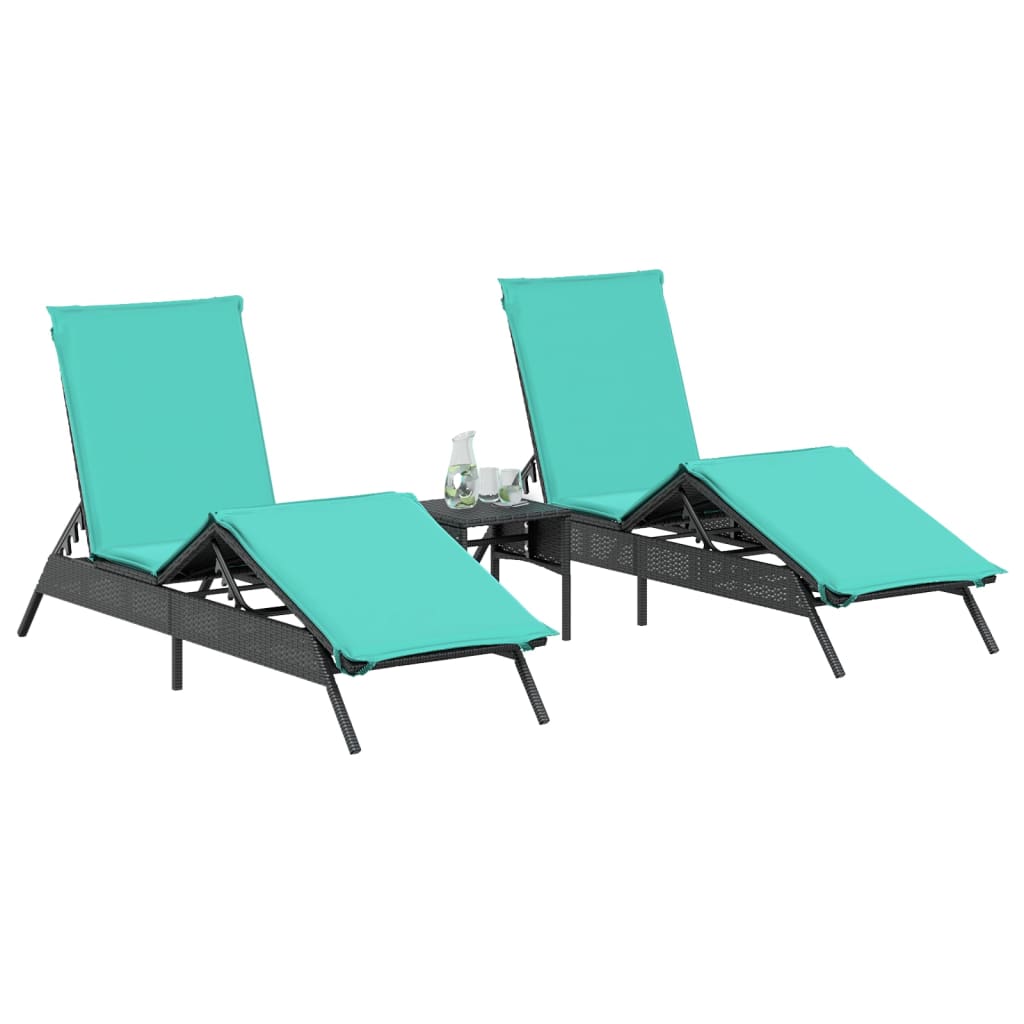 Espreguiçadeiras com mesa 2 pcs vime PE preto