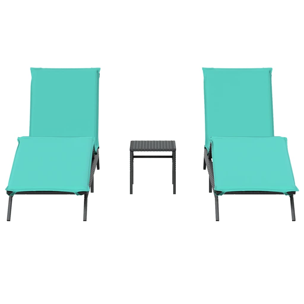 Espreguiçadeiras com mesa 2 pcs vime PE preto