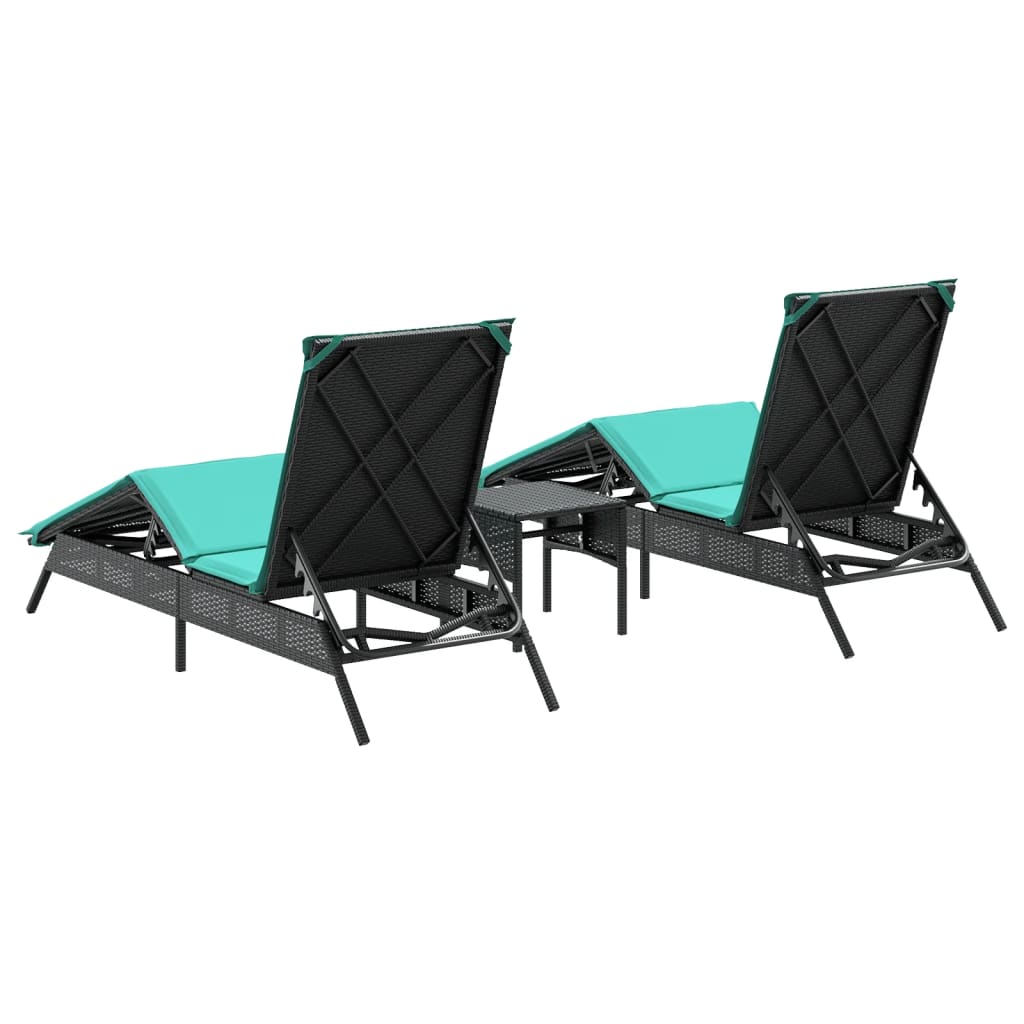 Espreguiçadeiras com mesa 2 pcs vime PE preto