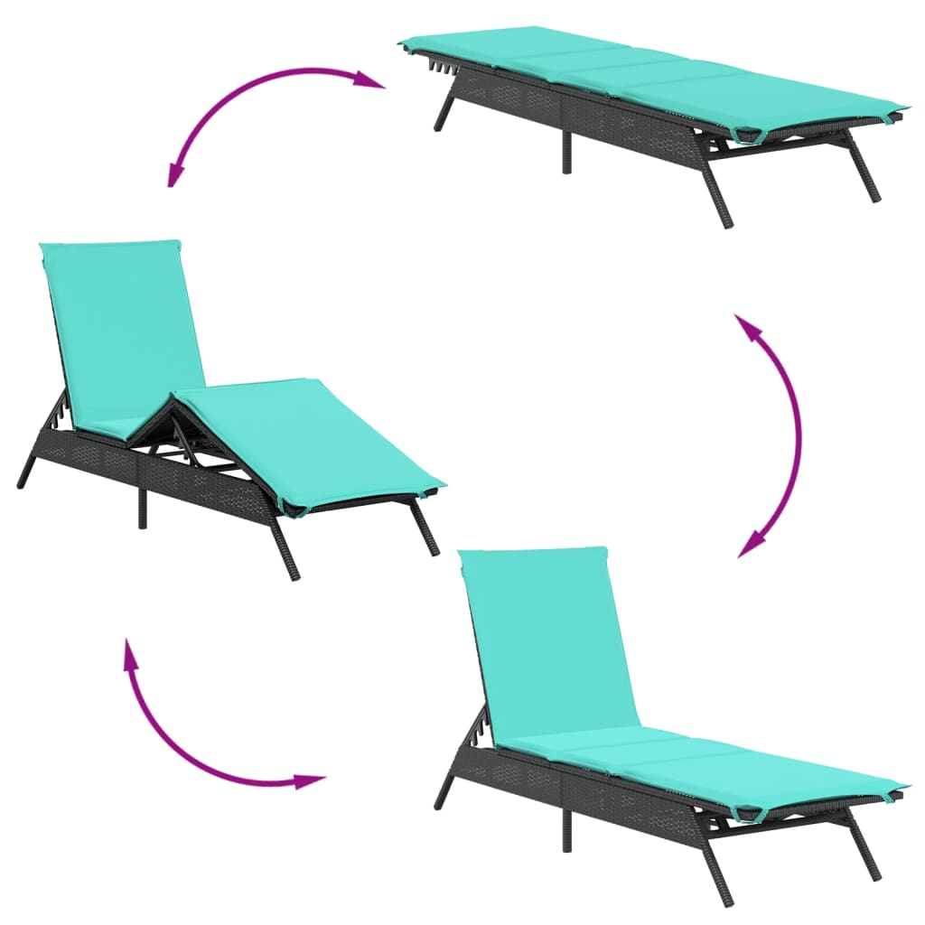 Espreguiçadeiras com mesa 2 pcs vime PE preto
