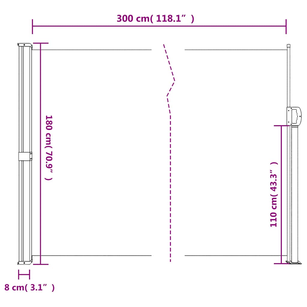 Toldo lateral retrátil antracite 180x300 cm