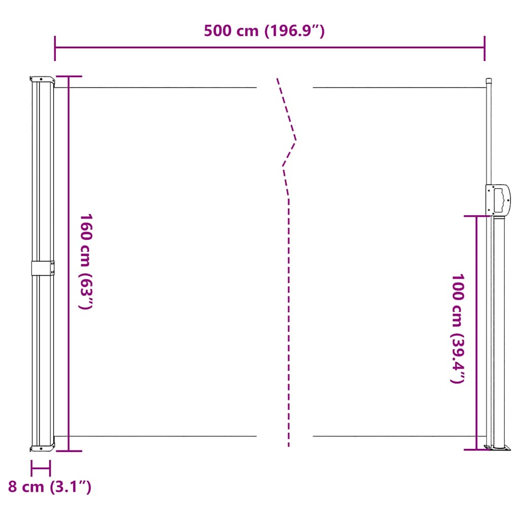 Toldo lateral retrátil 160x500 cm castanho