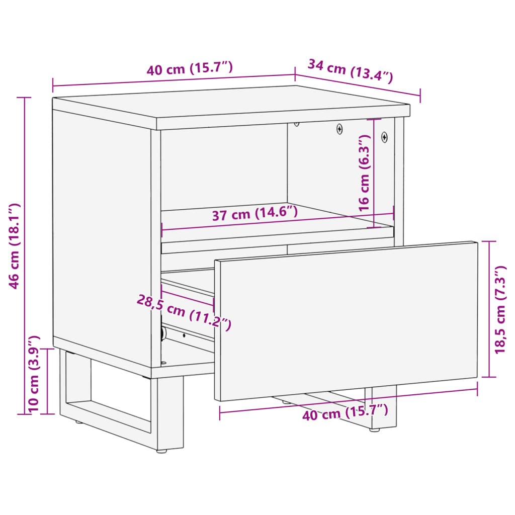 Mesa cabeceira 40x34x46 cm madeira mangueira branqueada maciça
