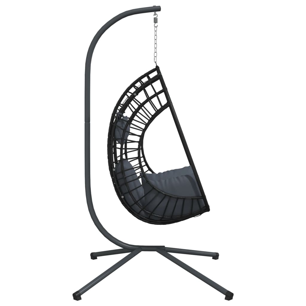Cadeira forma de ovo suspensa c/ suporte vime/aço antracite