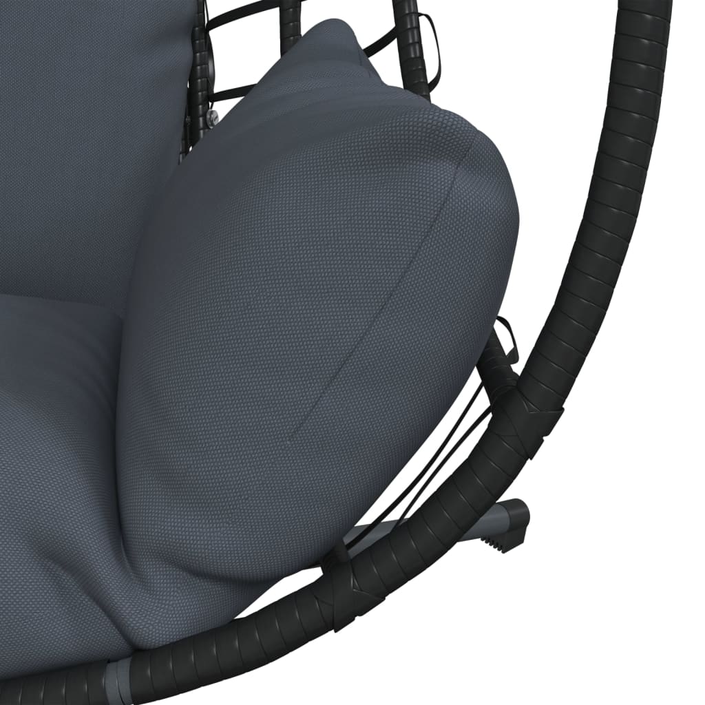 Cadeira forma de ovo suspensa c/ suporte vime/aço antracite