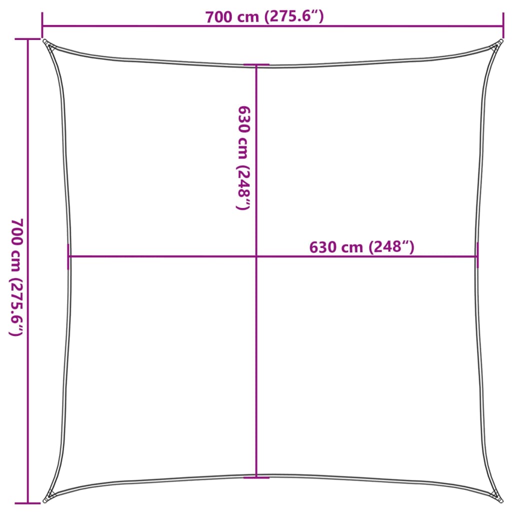 Para-sol estilo vela quadrado 160 g/m² 7x7 m PEAD cinza-claro