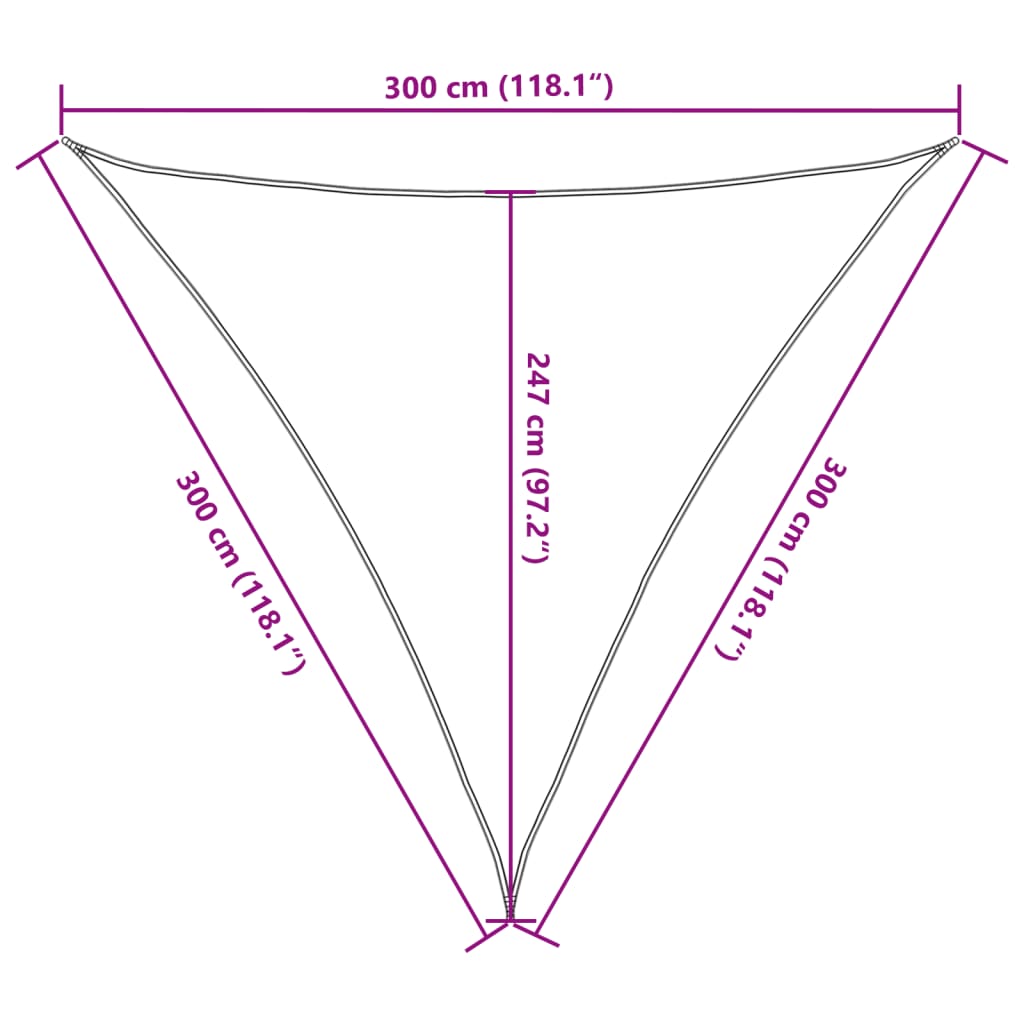 Para-sol estilo vela triangular 160g/m² 3x3x3m PEAD cinza-claro
