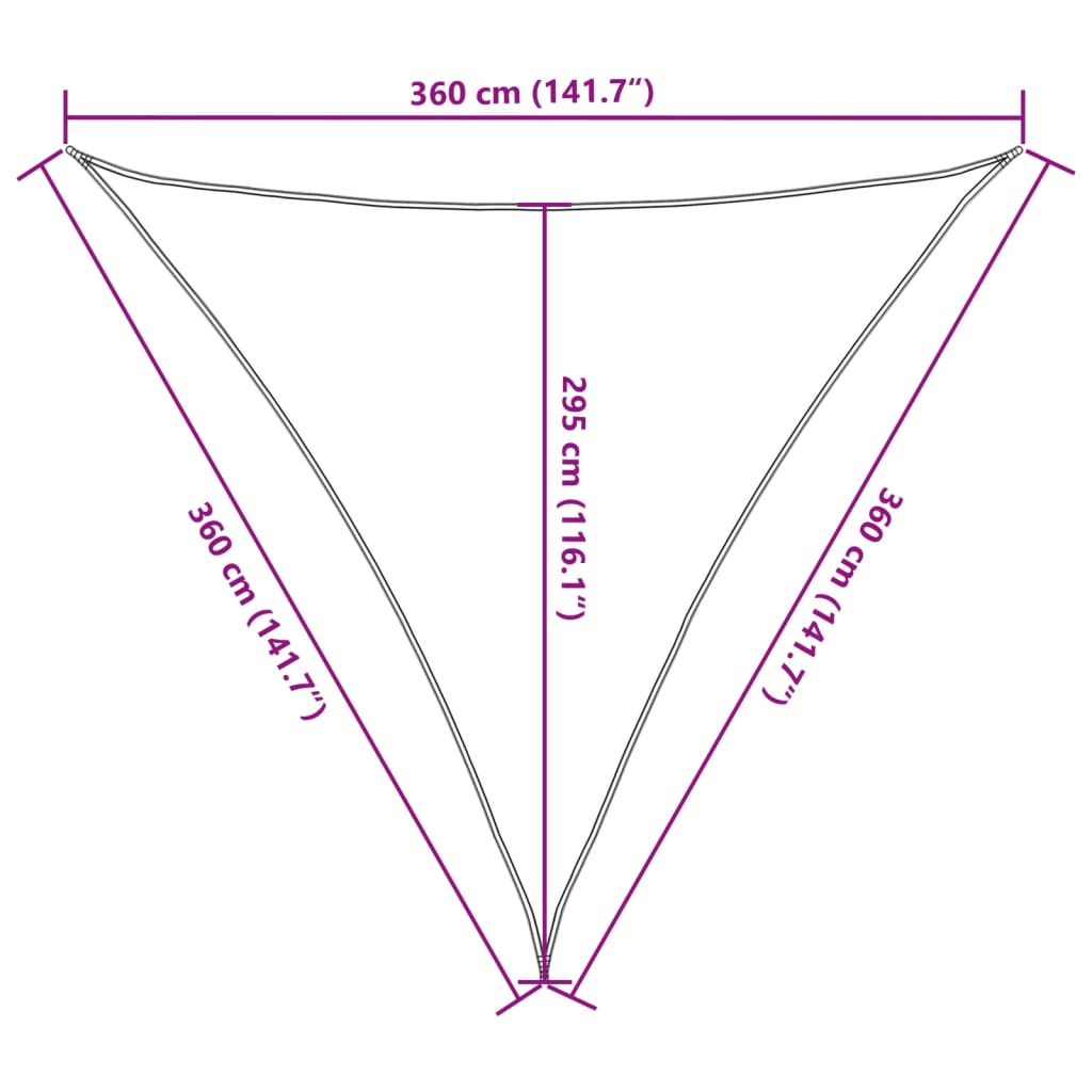 Para-sol vela triangular 160 g/m² 3,6x3,6x3,6m PEAD cinza-claro