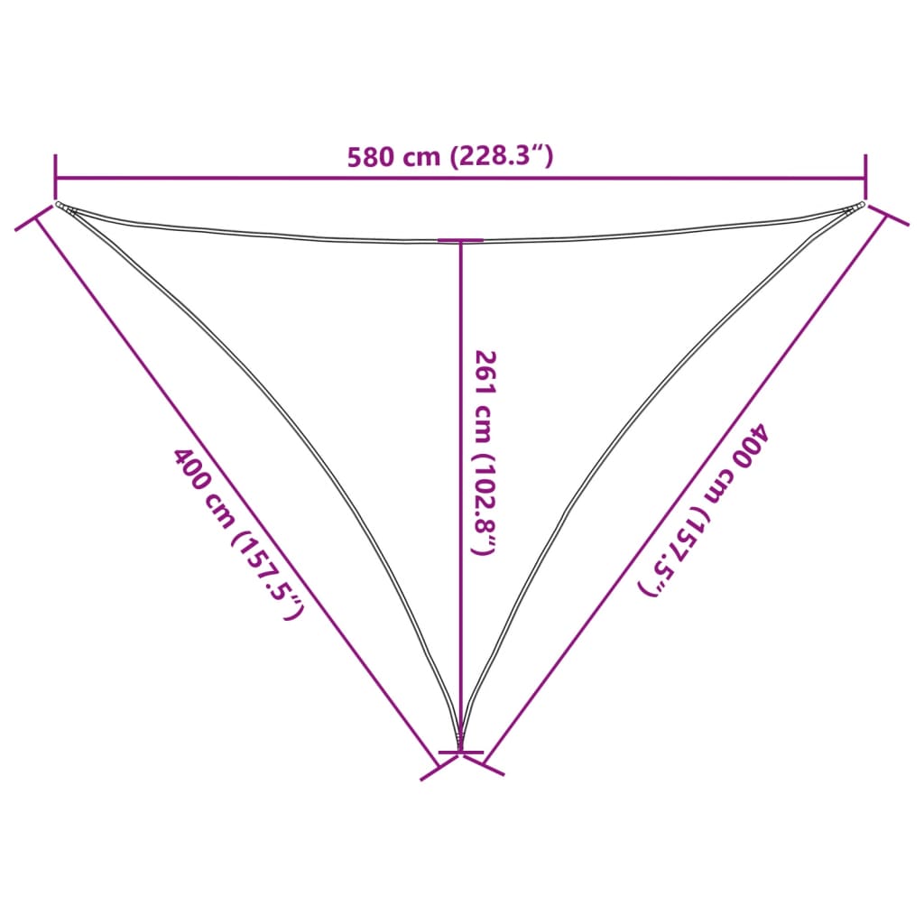 Para-sol vela triangular 160 g/m² 4x4x5,8 m PEAD cinza-claro