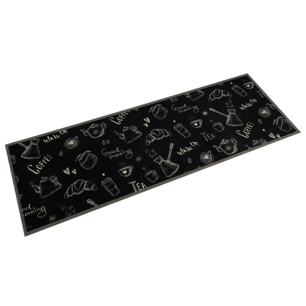 Tapete de cozinha lavável 60x180 cm veludo padrão morning preto