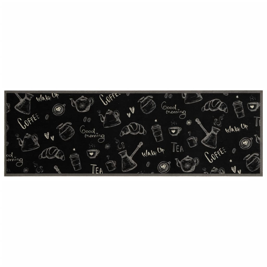 Tapete de cozinha lavável 60x180 cm veludo padrão morning preto
