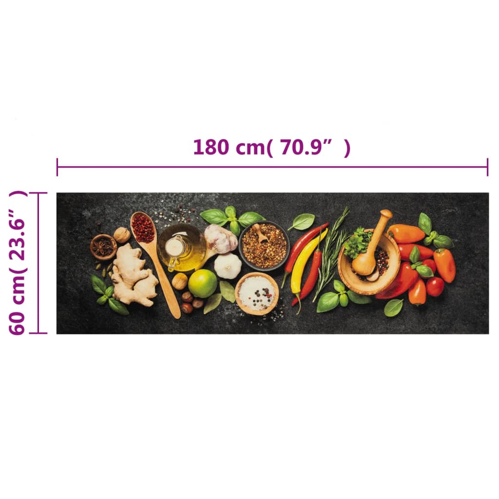 Tapete de cozinha lavável 60x180 cm veludo padrão especiarias