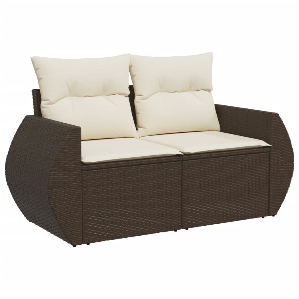 9 pcs conjunto sofás p/ jardim c/ almofadões vime PE castanho