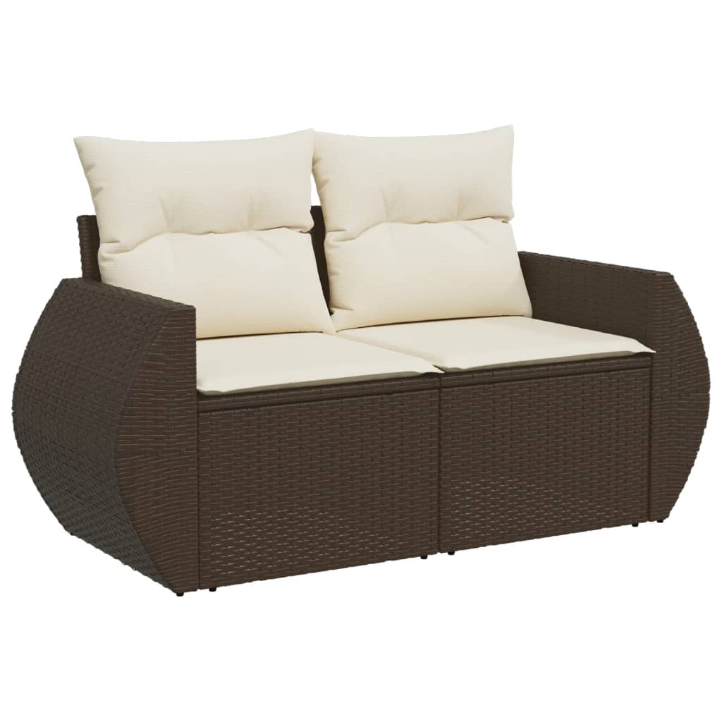 6 pcs conjunto de sofás jardim c/ almofadões vime PE castanho