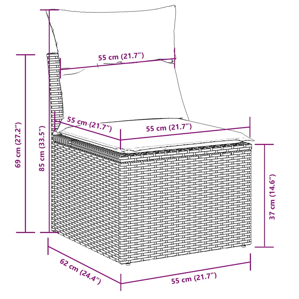 7 pcs conj. sofás jardim com almofadões vime PE cinzento-claro