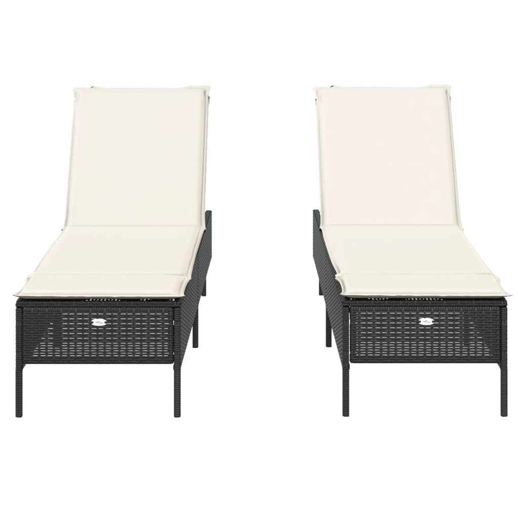 Espreguiçadeiras com almofadões 2 pcs vime PE preto