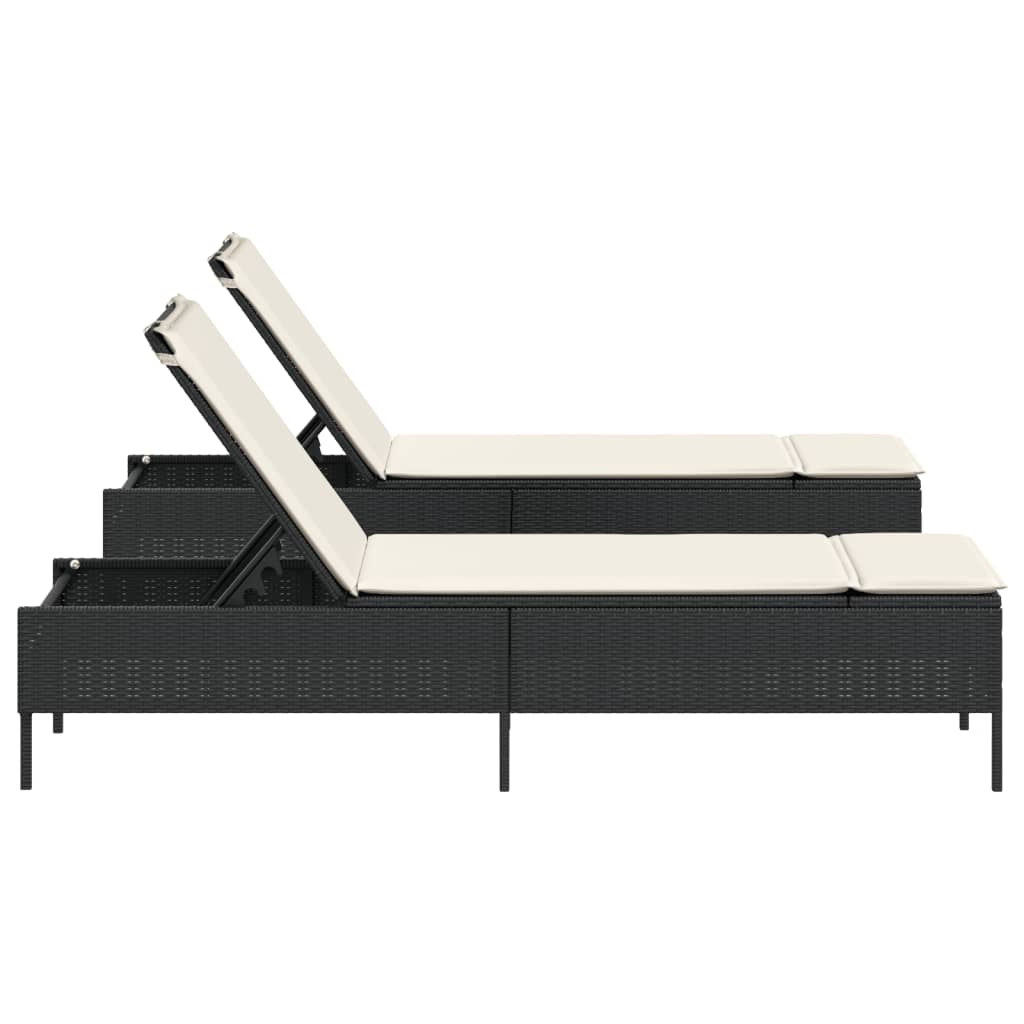 Espreguiçadeiras com almofadões 2 pcs vime PE preto