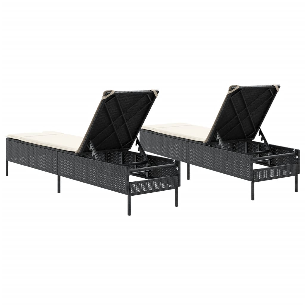 Espreguiçadeiras com almofadões 2 pcs vime PE preto