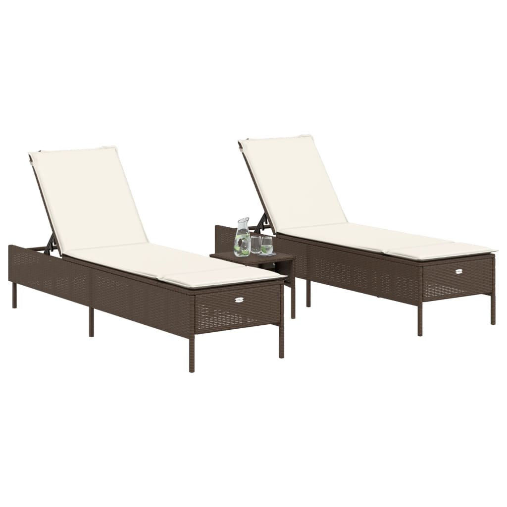 Espreguiçadeiras com almofadões 2 pcs vime PE castanho