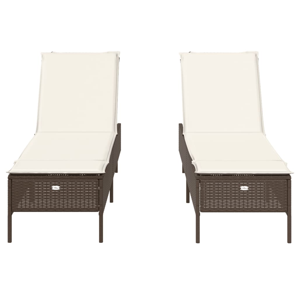 Espreguiçadeiras com almofadões 2 pcs vime PE castanho