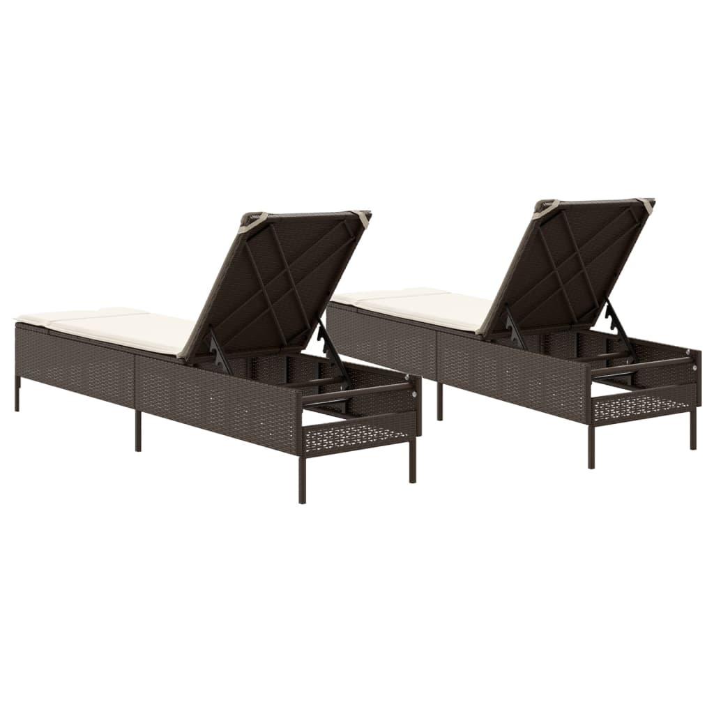 Espreguiçadeiras com almofadões 2 pcs vime PE castanho