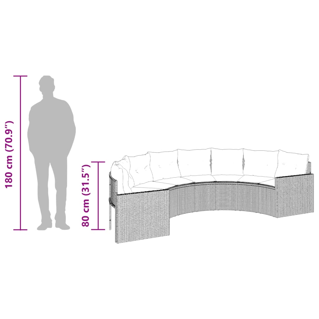 2 pcs conjunto de sofás de jardim semicircular vime PE preto