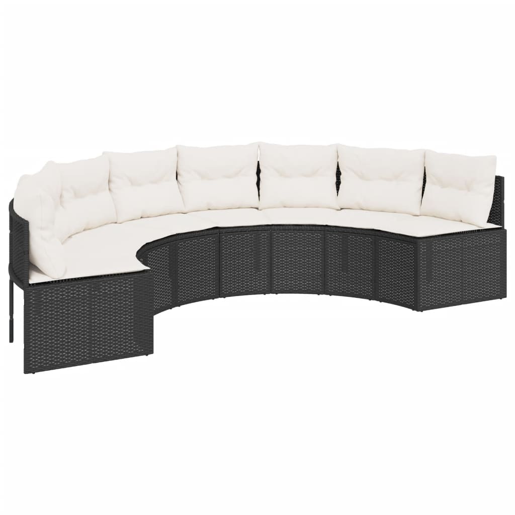 2 pcs conjunto de sofás de jardim semicircular vime PE preto