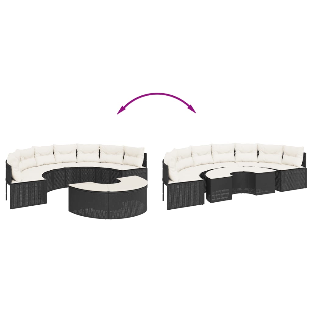 2 pcs conjunto de sofás de jardim semicircular vime PE preto