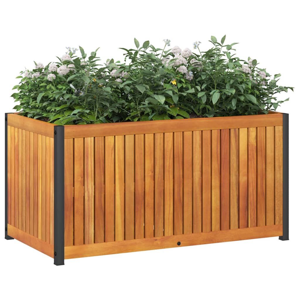 Vaso/floreira de jardim 85x45x44 cm acácia maciça e aço