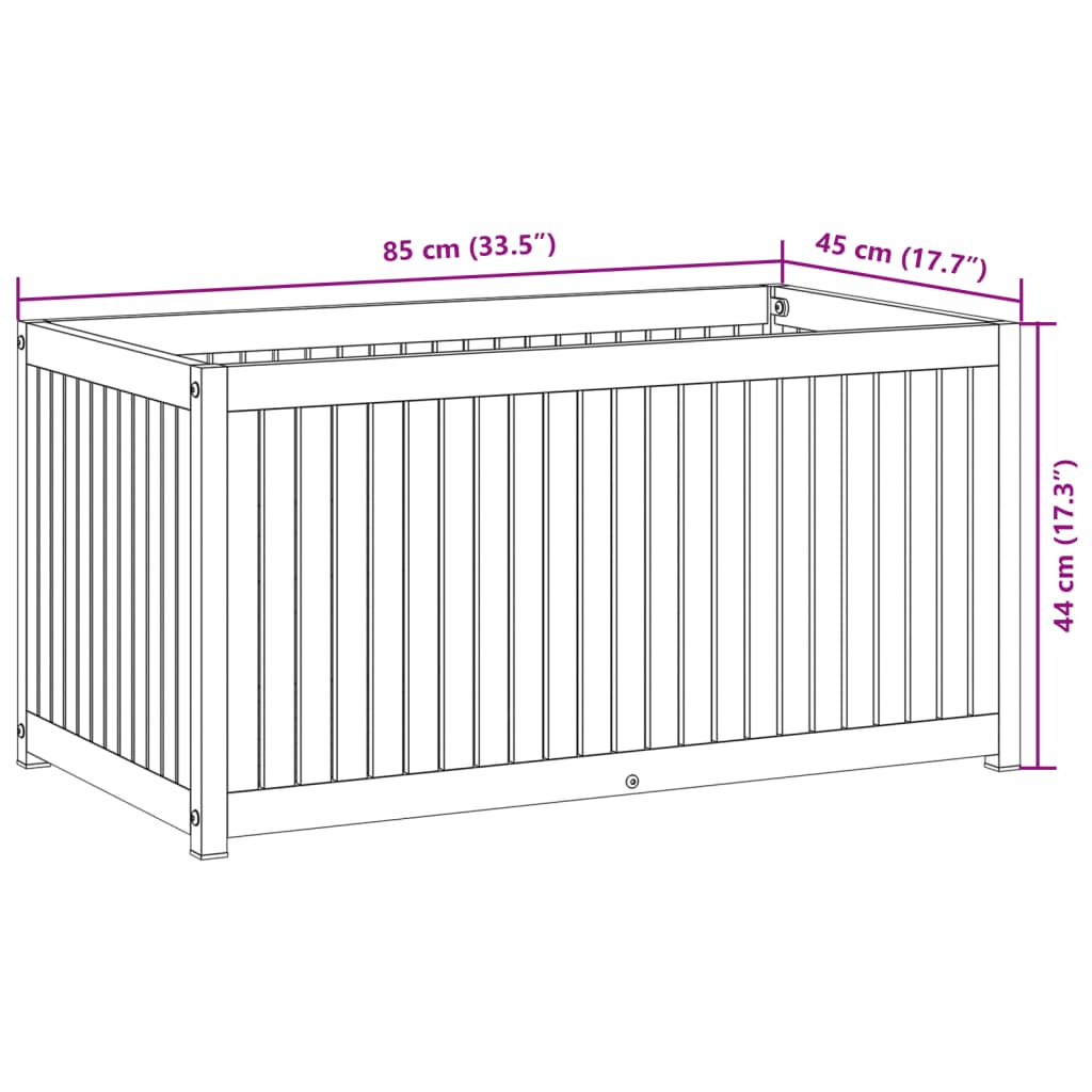 Vaso/floreira de jardim 85x45x44 cm acácia maciça e aço