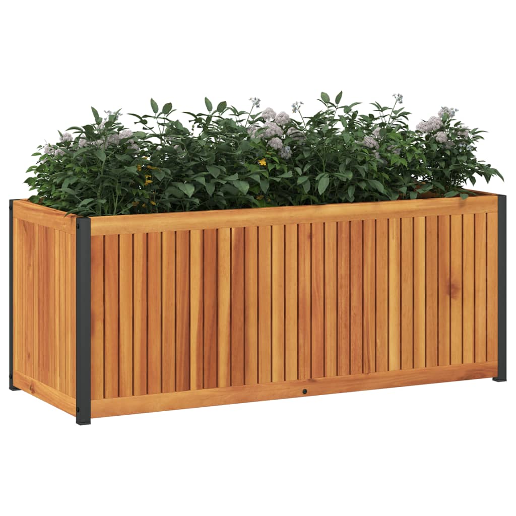 Vaso/floreira de jardim 110x45x44 cm acácia maciça e aço