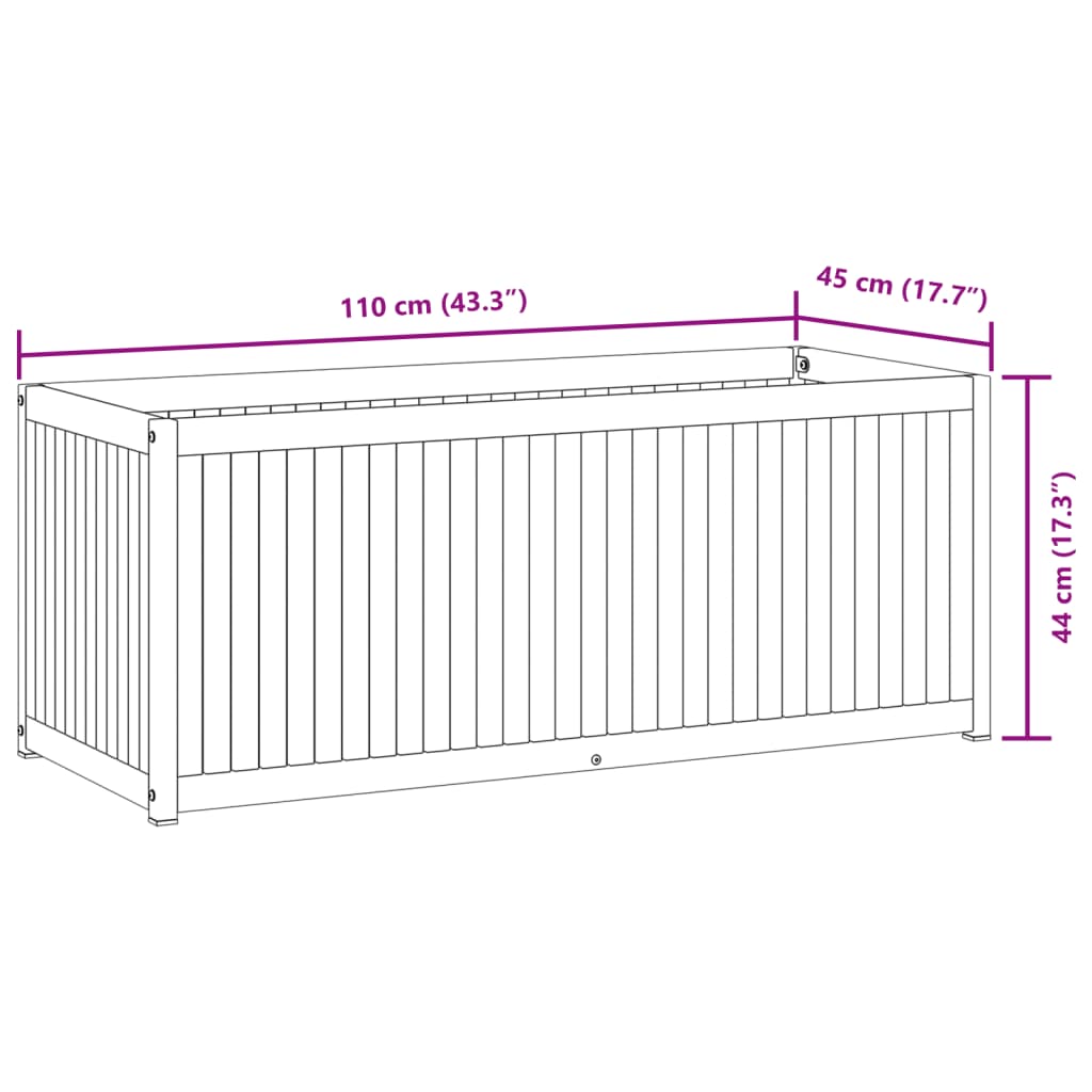 Vaso/floreira de jardim 110x45x44 cm acácia maciça e aço