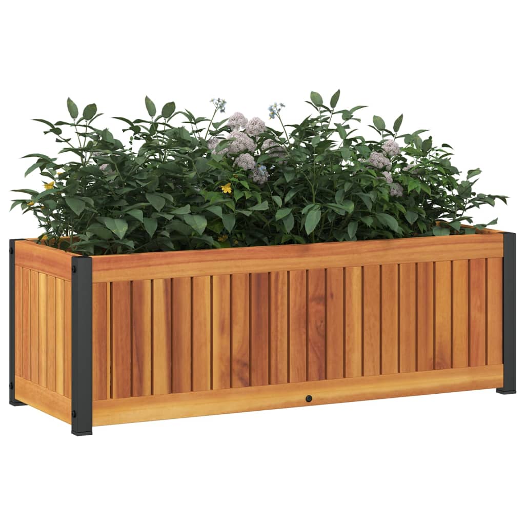 Vaso/floreira de jardim 80x30x27,5 cm acácia maciça e aço