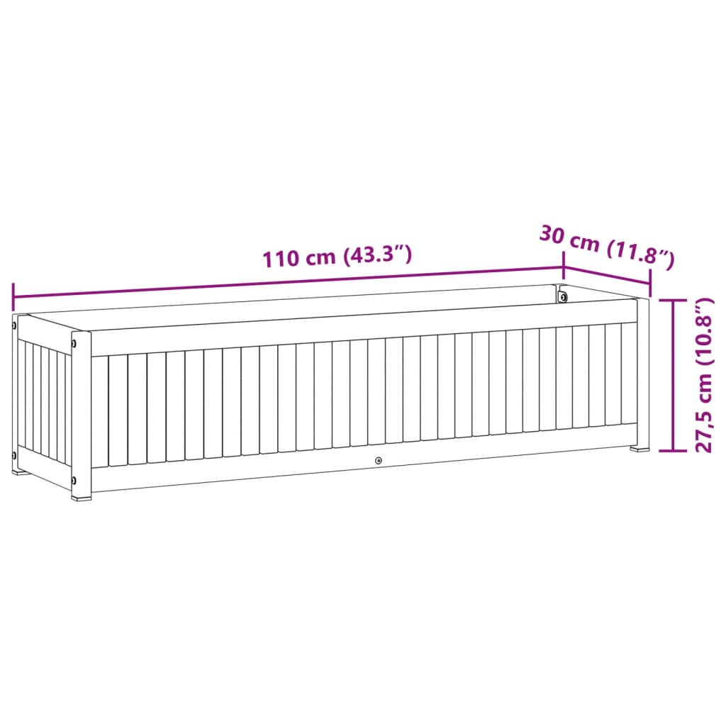 Vaso/floreira de jardim 110x30x27,5 cm acácia maciça e aço