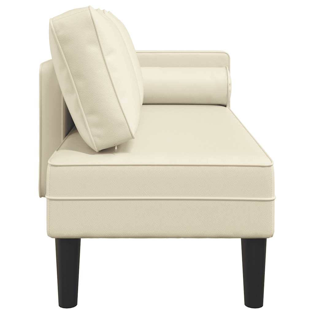 Chaise longue com almofadões couro artificial creme