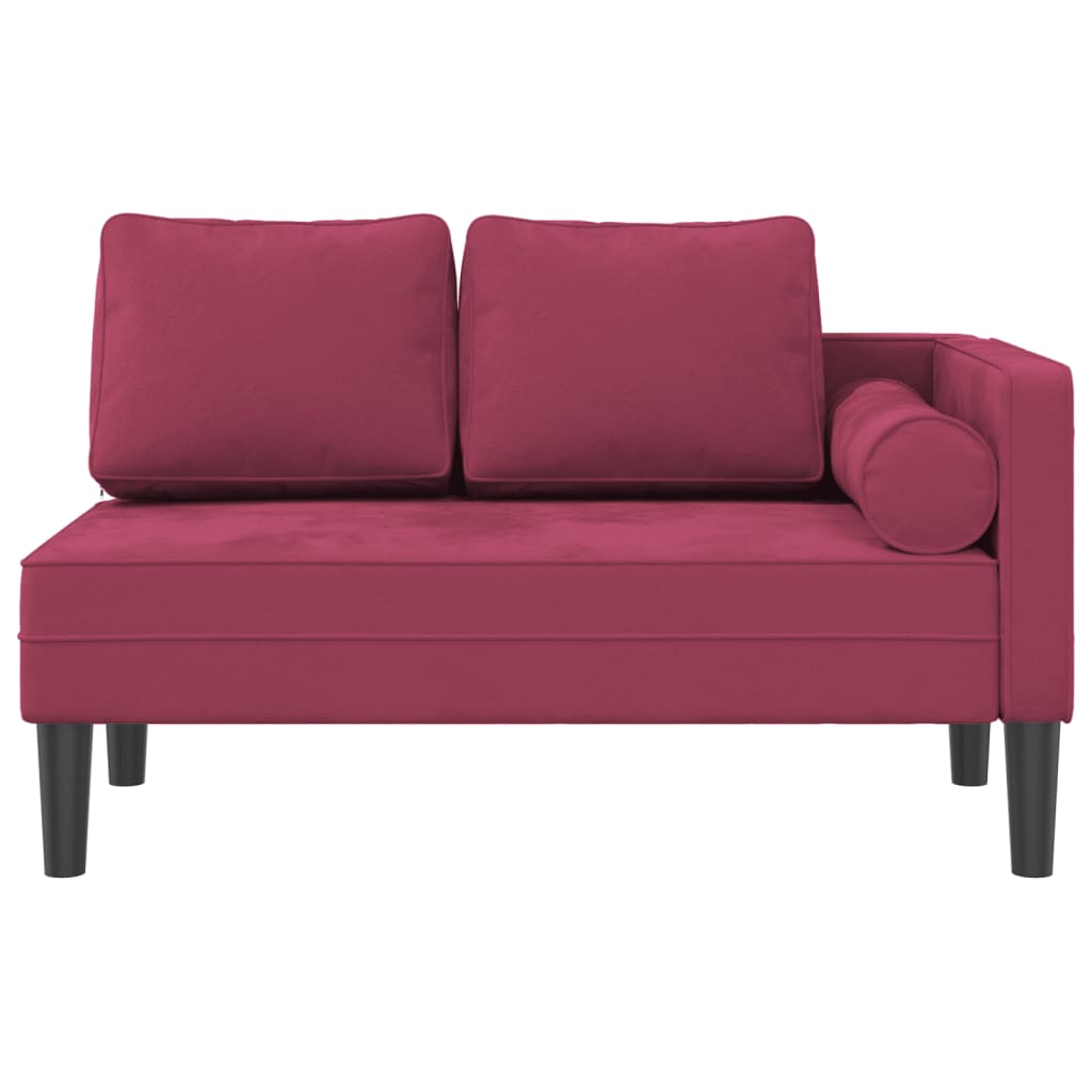 Chaise longue com almofadões veludo vermelho tinto