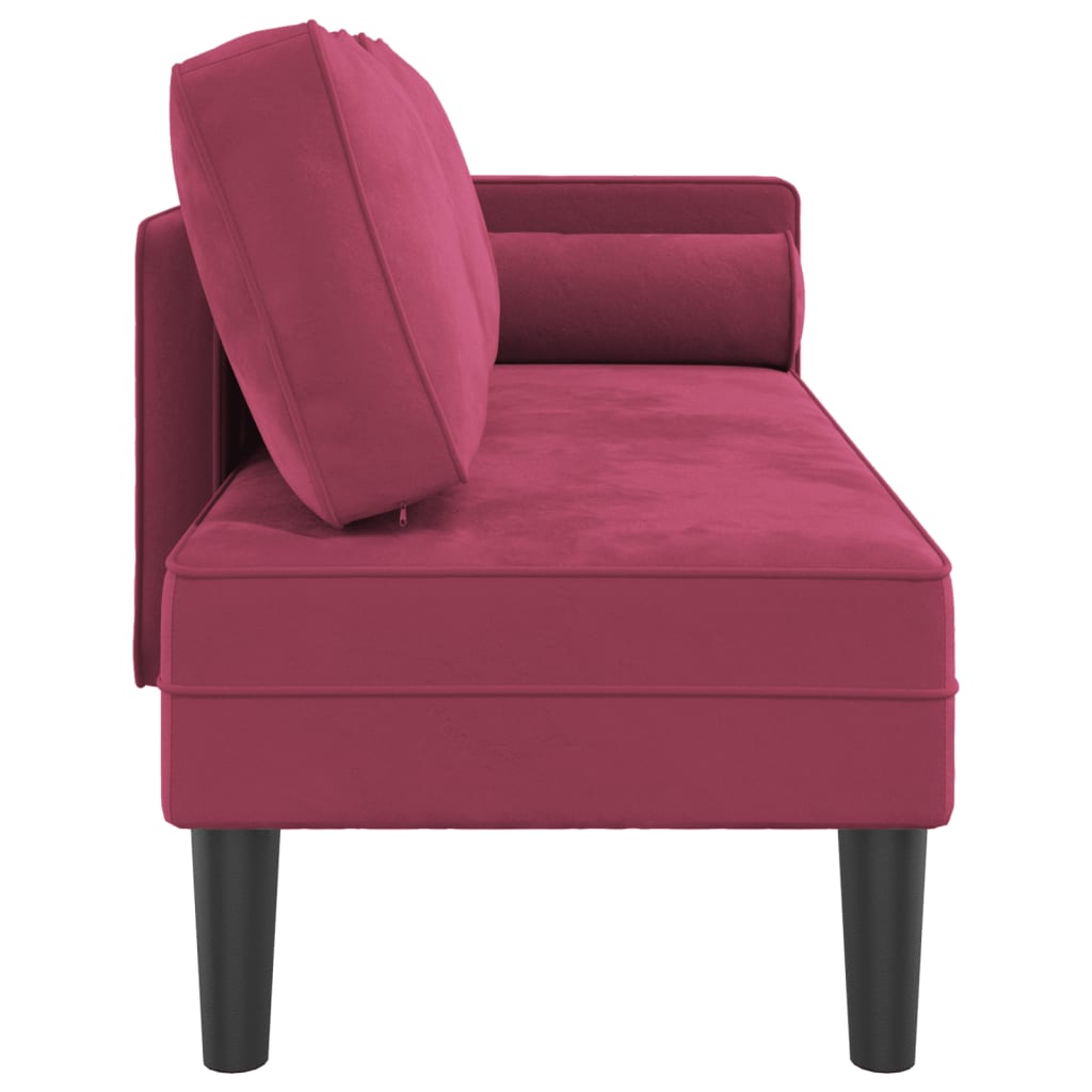 Chaise longue com almofadões veludo vermelho tinto