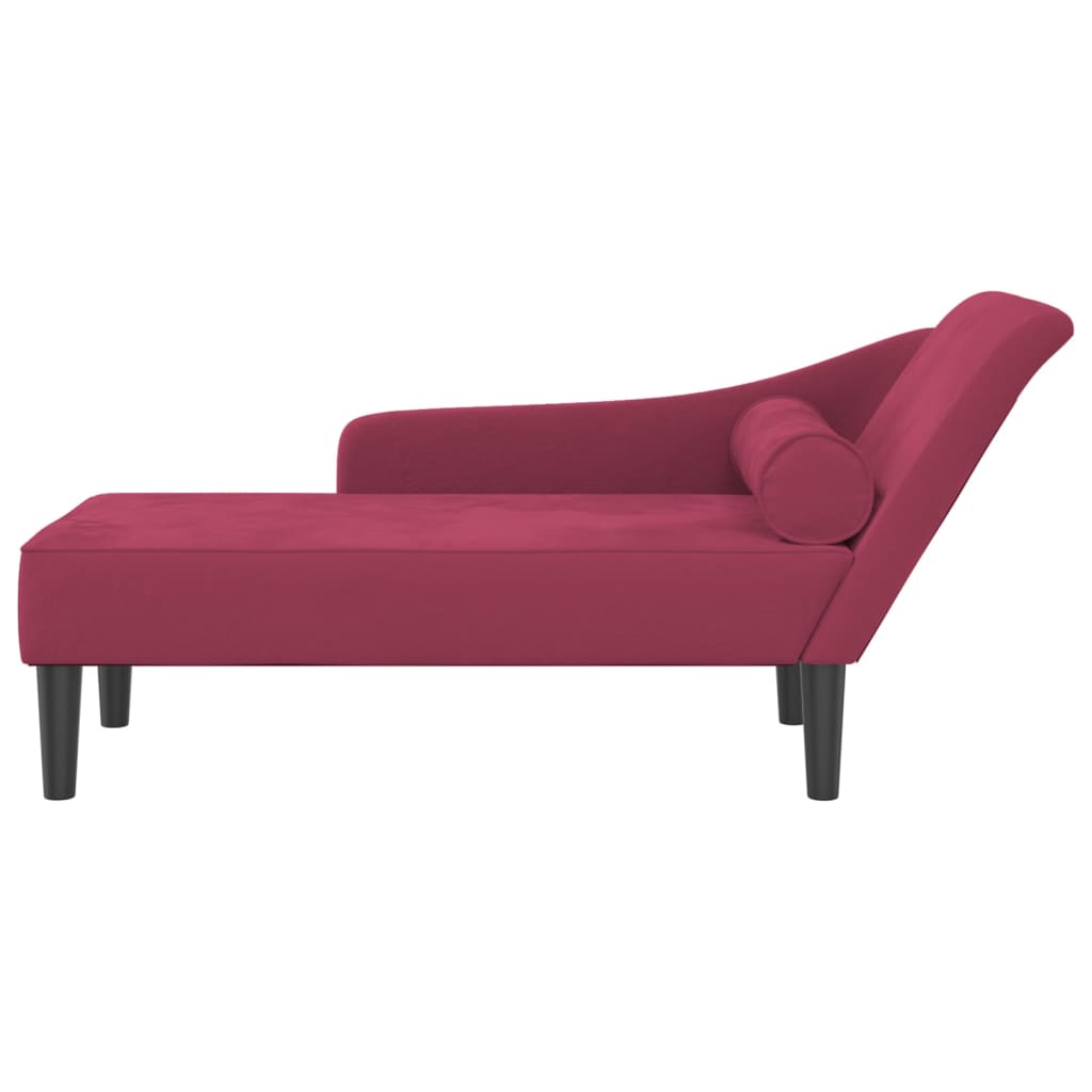 Chaise longue com almofadões veludo vermelho tinto